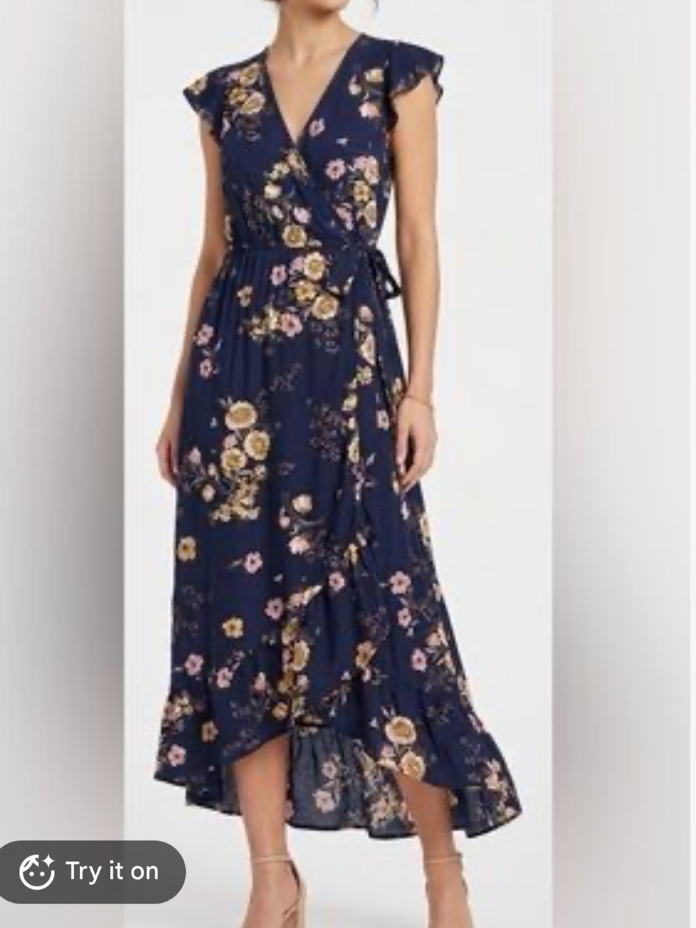 Band of Gypsies Navy Floral Wrap Maxi Dress with Tie Back